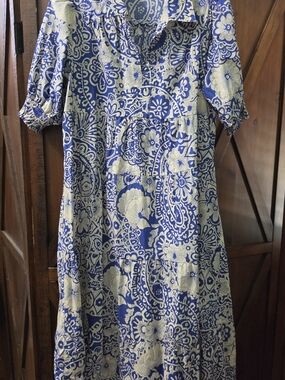 Modest Umgee Blue & Cream Paisley Floral Midi Dress